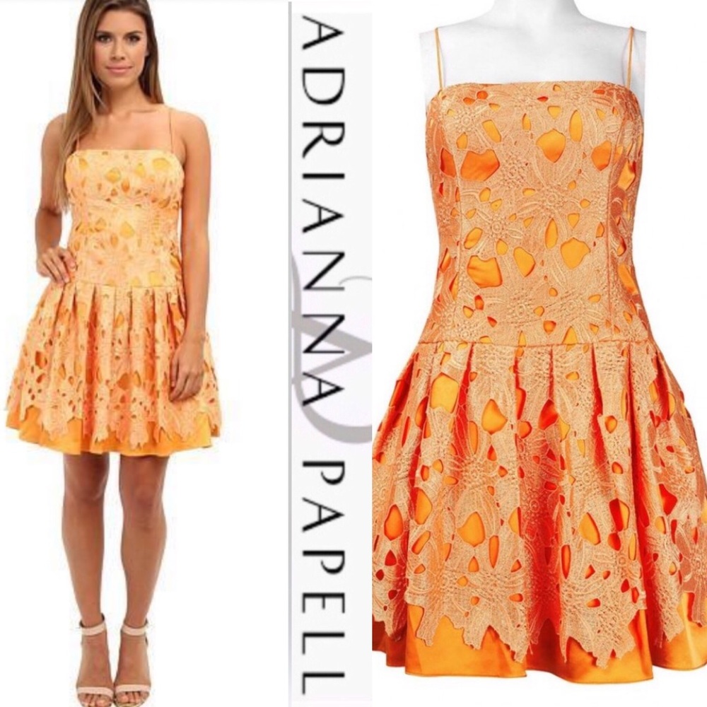 Adrianna Papell drop torso LACE party dress 🧡 - Picture 5 of 12